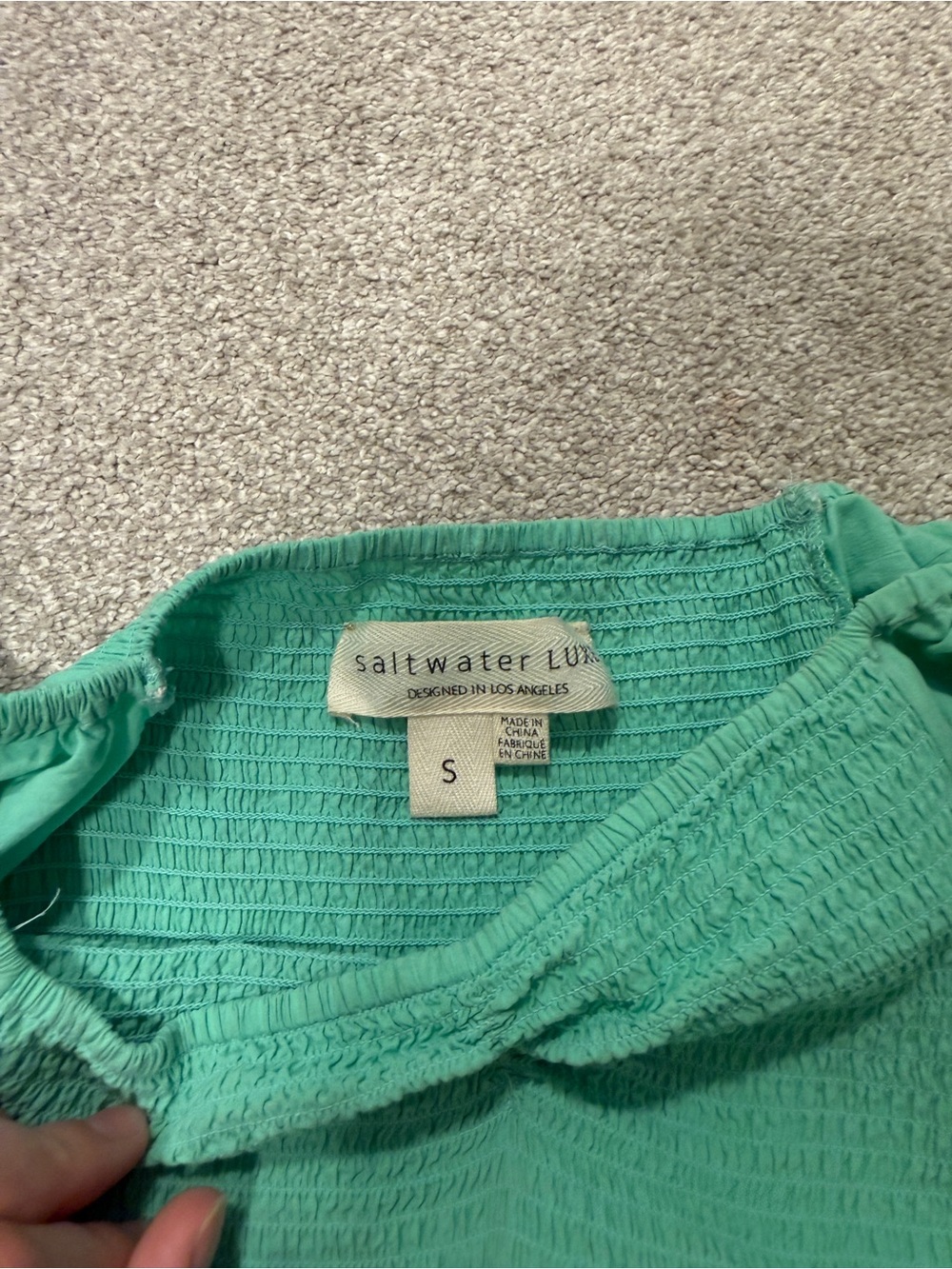 Green Puff Sleeve Smocked Dress Size S - Picture 3 of 4
